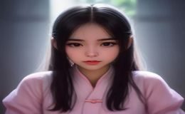 科拉琳角色形象——鬼妈妈同人中的主角，蓝色短发女孩，穿着黄色雨衣，表情坚定勇敢，背景是现实世界的灰暗公寓