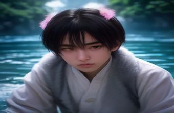 鬼妈妈同人插画温柔水彩风格——暖棕焦糖色调，科拉琳与猫咪在花园中嬉戏，光线柔和温情，与黑暗向形成鲜明对比